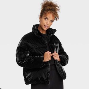 Short iridescent puffer jacket